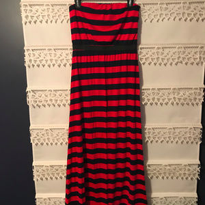 Red and Navy Striped Maxi Dress